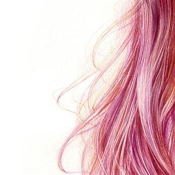 Zeichnung "Haarige Angelegenheiten 1" - Pinke Haarsträhne - 20 x 11 cm - 2024 - Buntstift auf Papier - Vertreten in der Ausstellung "Kunstpreis Nürnberger Nachrichten" 2024