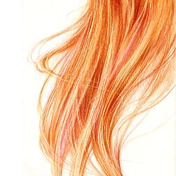 Zeichnung "Haarige Angelegenheiten 2" - orange Haarsträhne - 20 x 11 cm - 2024 - Buntstift auf Papier - Vertreten in der Ausstellung "Kunstpreis Nürnberger Nachrichten" 2024